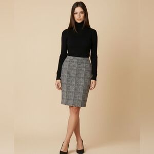 Talbots Classic Ponte Stretch Houndstooth Pencil Skirt Front Pockets Size 14